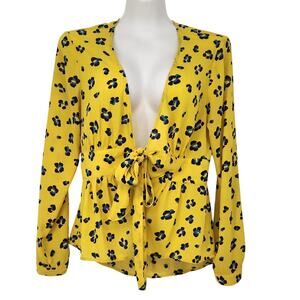 Cabi #5596 Bright and Sunny Colorful Canary Yellow Cheetah Print Cardigan Top M